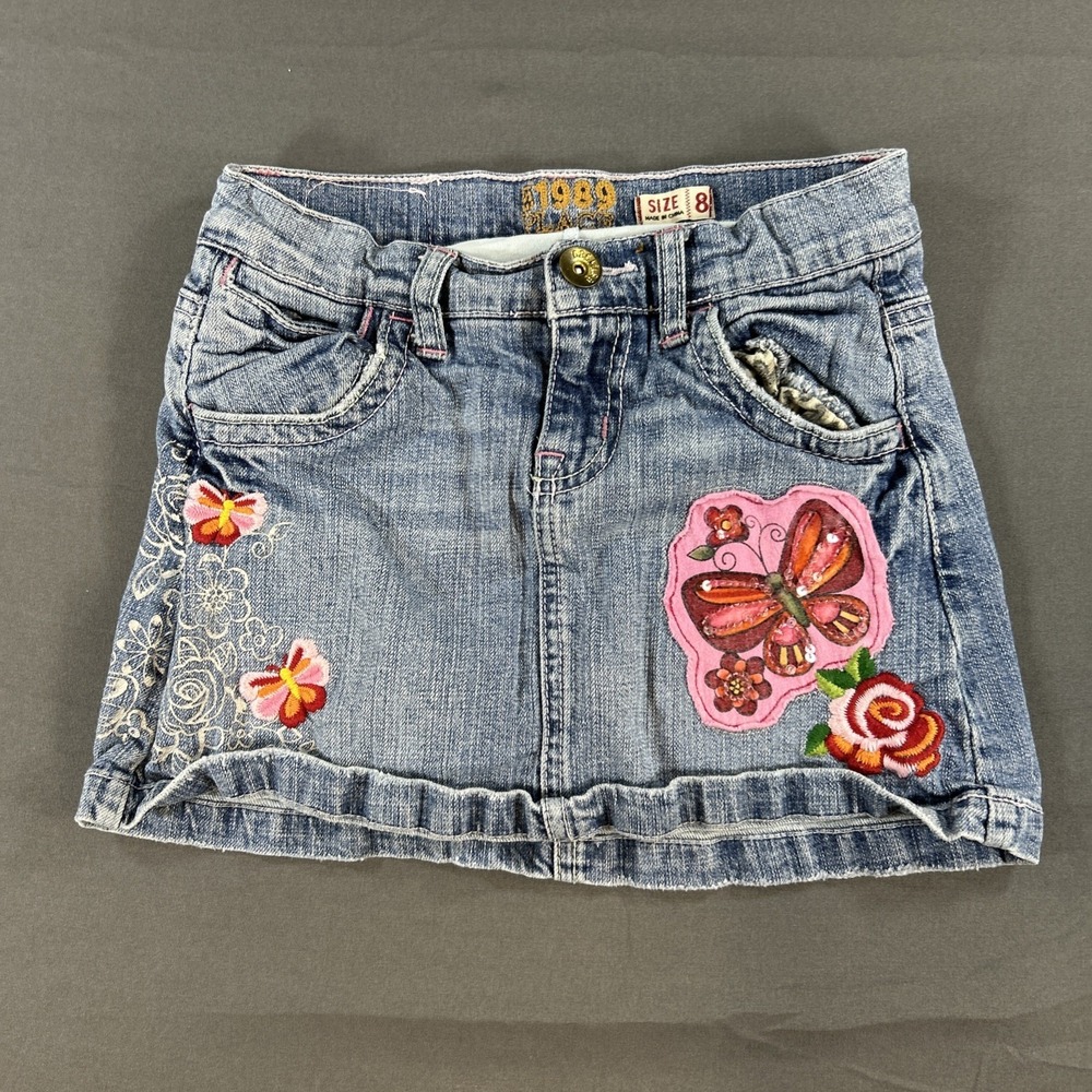 The Childrens Place Girls Light Wash Butterfly Denim Skirt Size 8